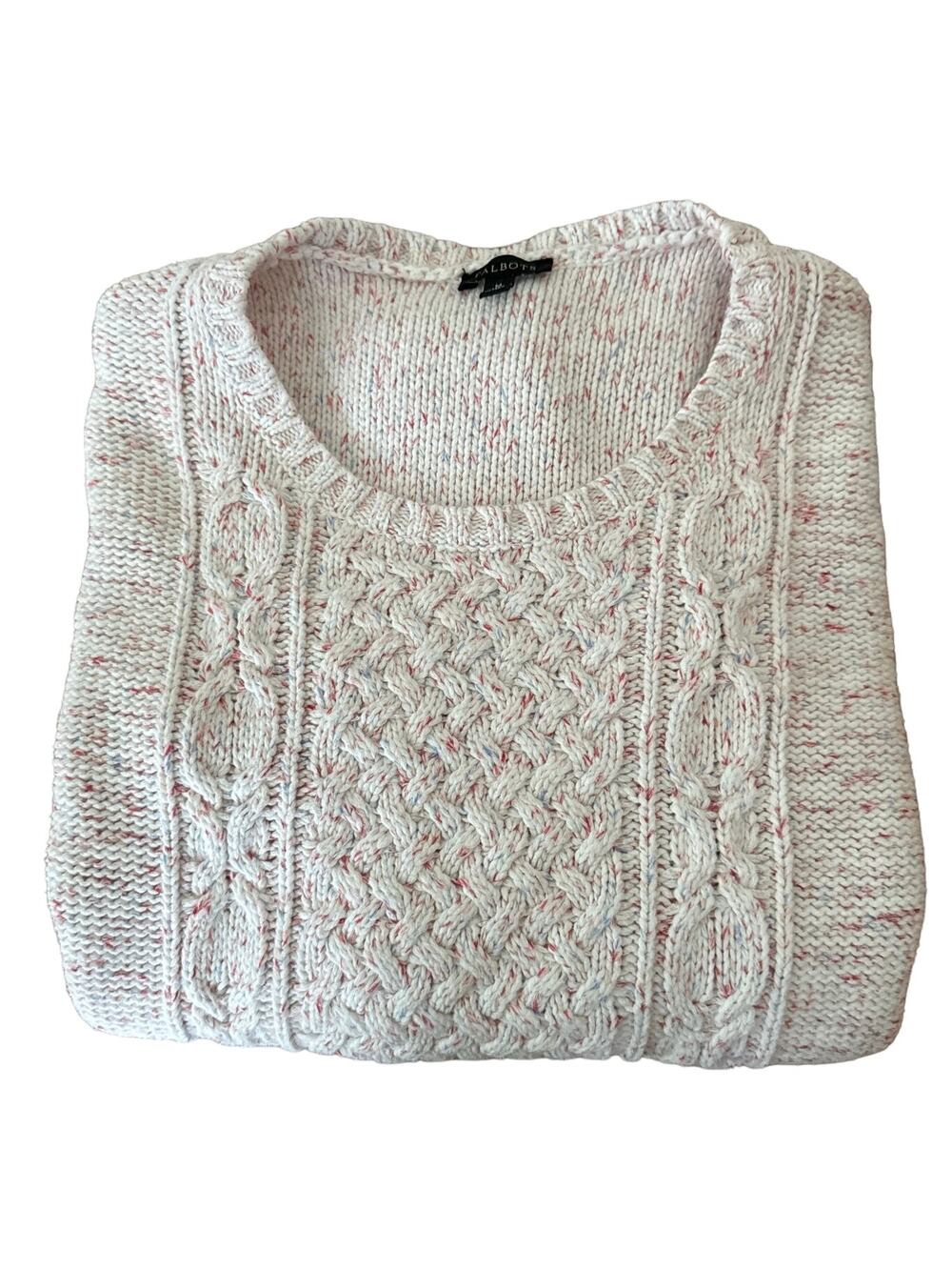 Talbots Cable Knit sweater cream with flecks in shades of pink size medium